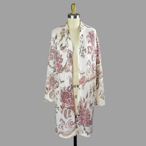 CHICO'S PAISLEY PRINT FLOUNCE-SLEEVE CARDIGAN - Picture 1 of 7
